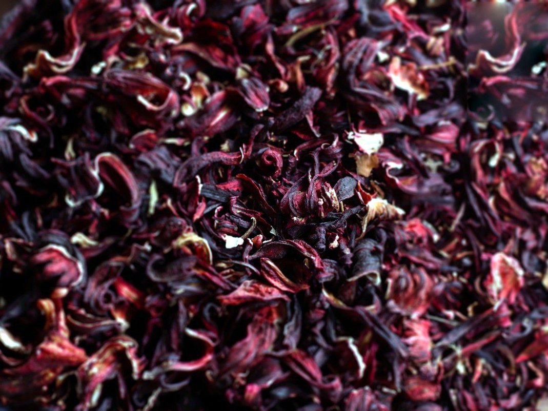 Dried hibiscus calyces, deep purple red