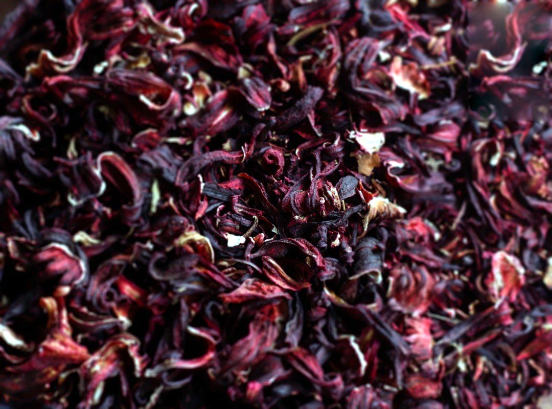 Dried hibiscus calyces, deep purple red
